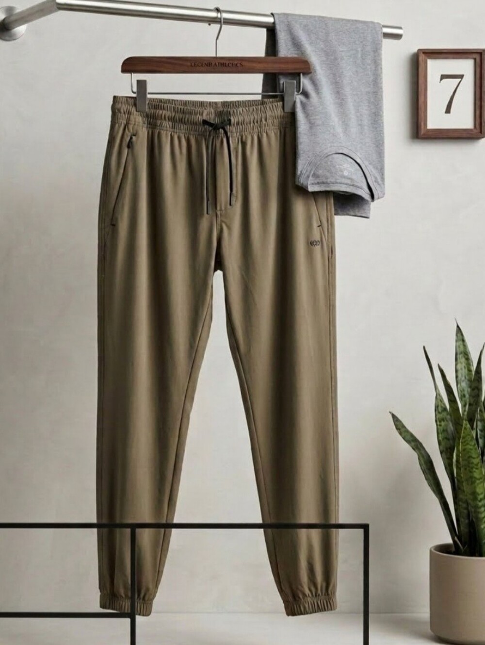 LEG3ND Men's Sports Joggers – XL Tapered Casual. khaki / taupe.